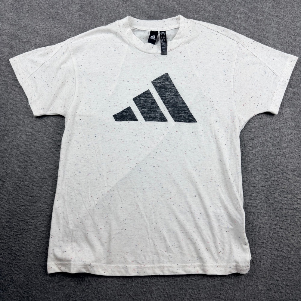 Adidas Women's S Small Speckled Logo T-Shirt White Multi Short Sleeve